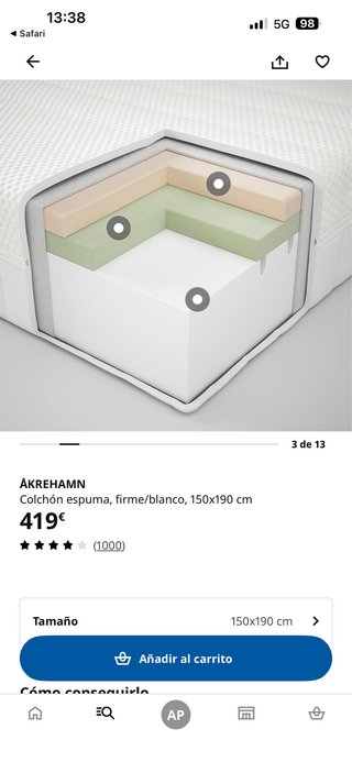 Colchón Ikea AKTEHAMN 150x190