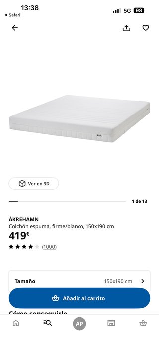 Colchón Ikea AKTEHAMN 150x190