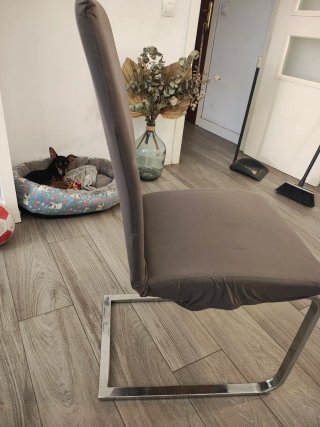 Mesa comedor blanca con 6 sillas grises