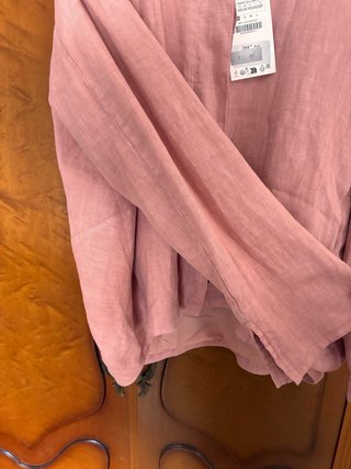 Conjunto Zara 100 % Lino Bomber y Bermuda Rosa XS