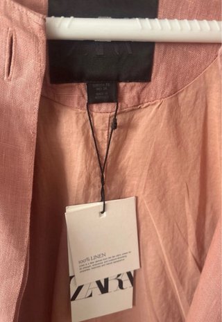 Conjunto Zara 100 % Lino Bomber y Bermuda Rosa XS