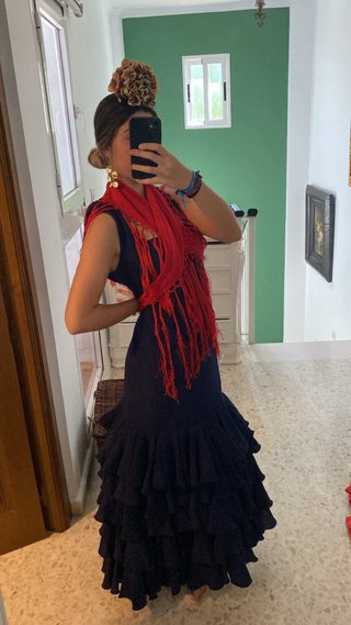 Traje de flamenca negro y rojo TALLAXXL