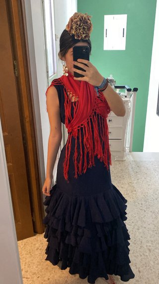 Traje de flamenca negro y rojo TALLAXXL