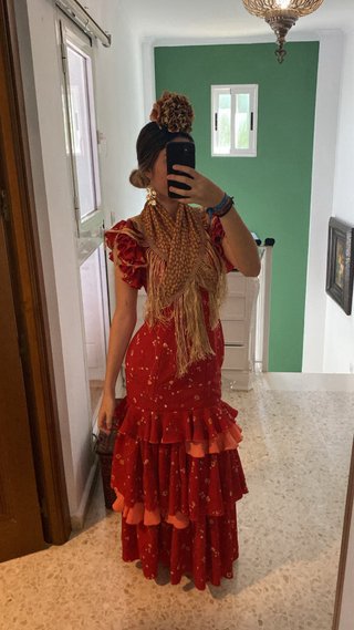 Traje de flamenca rojo con volantes TALLA M