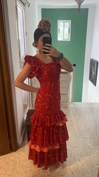 Traje de flamenca rojo con volantes TALLA M