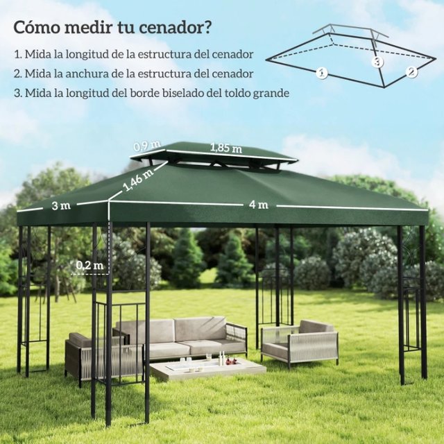 Tenda di Ricambio 4x3m Doppio Tetto Verde