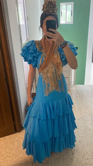 Traje de flamenca azul con volantes TALLA M