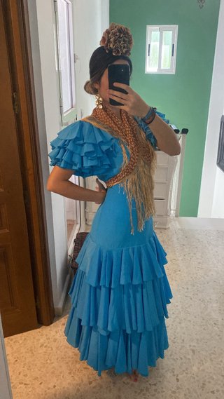 Traje de flamenca azul con volantes TALLA M