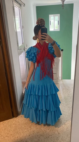 Traje de flamenca azul con volantes TALLA M