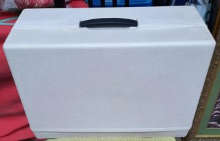 Máquina de coser Singer blanca y gris