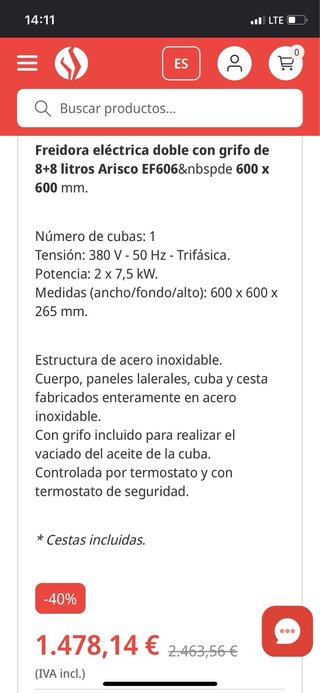 Freidora Eléctrica Doble Acero Inoxidable