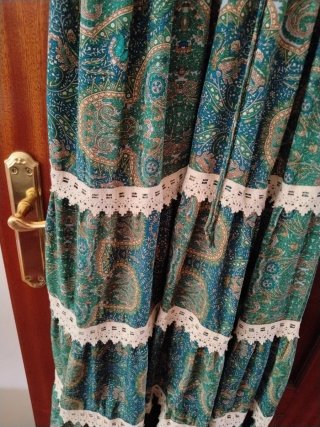 Vestido largo verde y turquesa