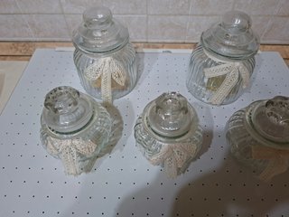 Set 5 barattoli decorati con pizzo