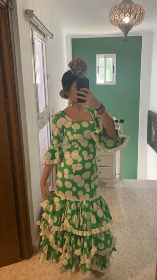 Traje de flamenca verde lunares TALLA S