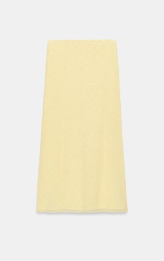 Falda midi Zara plumetis amarilla