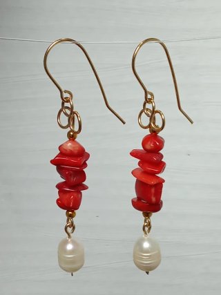 Pendientes Coral y Perlas Estilo Antigua Roma