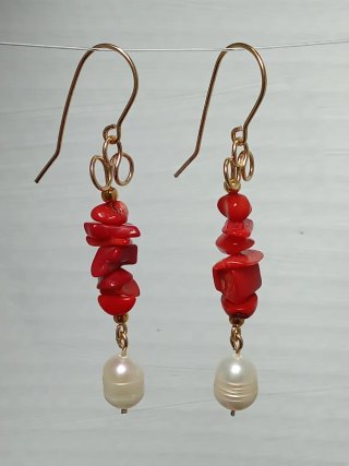 Pendientes Coral y Perlas Estilo Antigua Roma