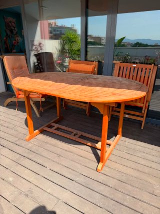 Conjunto Mesa y 6 Sillas Madera Exterior