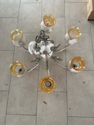 Lámpara colgante antigua de cristal y metal