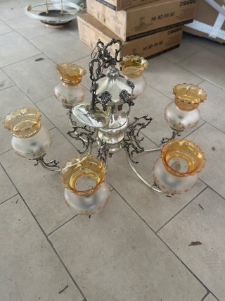 Lámpara colgante antigua de cristal y metal