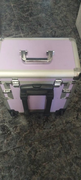 Maletín de cosméticos morado y plateado
