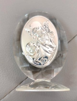 Statuina in cristallo con Angeli in lamina Argento