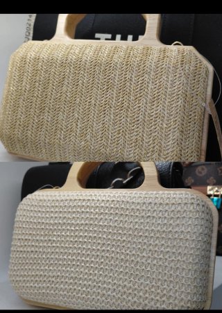 Bolso de mano tejido beige y dorado