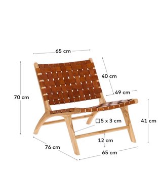 Poltrona Calixta in pelle e legno massello di teak con finitura naturale