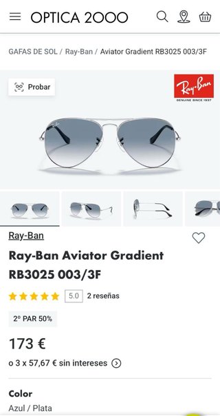 Gafas de sol Ray-Ban Aviator plateadas y azules