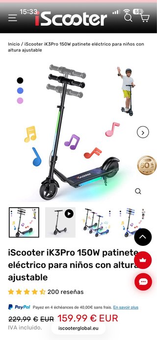 Patinete Eléctrico Infantil iScooter iK3 NUEVO