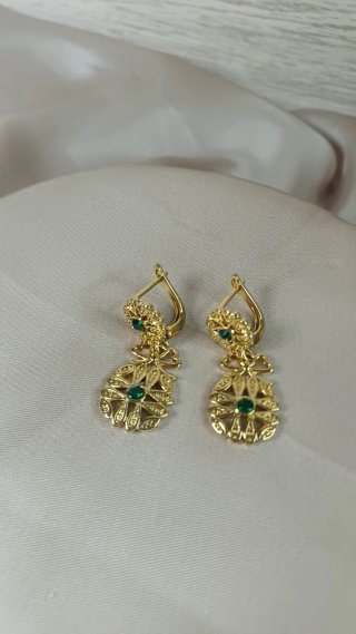 Pendientes Vintage Chapado Oro y Esmeralda