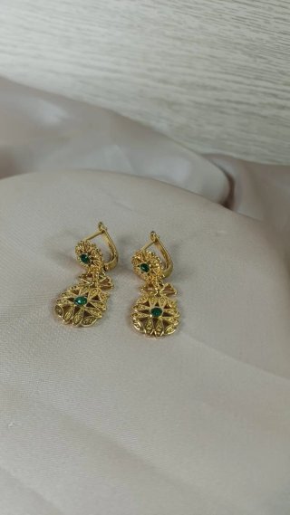Pendientes Vintage Chapado Oro y Esmeralda
