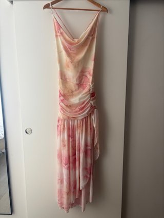 Vestido largo floral rosa y blanco