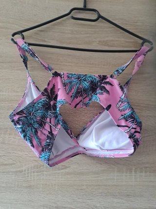 Bikini estampado palmeras rosa y verde