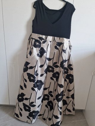 Vestido largo fiesta beige y negro