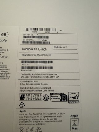 MacBook Air M3 16GB/512GB Azul Medianoche