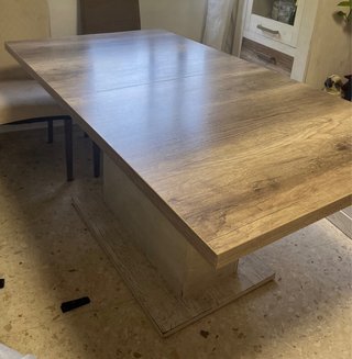 Mesa comedor extensible madera + cristal protector
