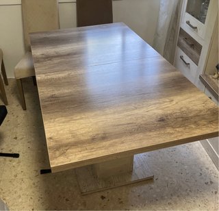 Mesa comedor extensible madera + cristal protector