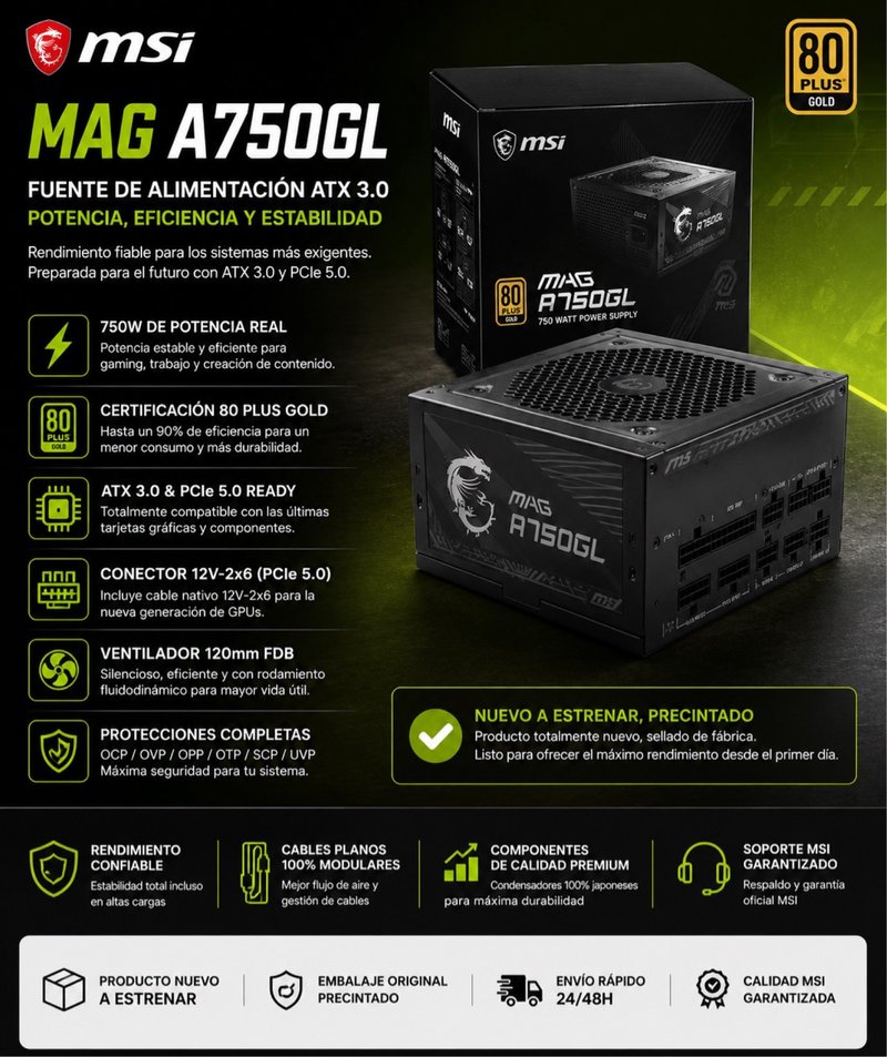 Fuente de Alimentación MSI MAG A750GL 750W 80 Gold