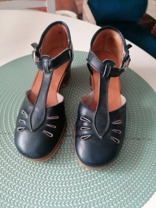 Sandalias vintage años 70 azul y marrón