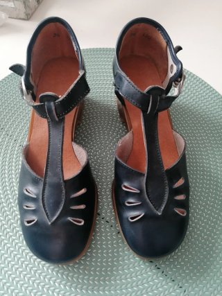 Sandalias vintage años 70 azul y marrón