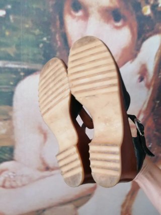 Sandalias vintage años 70 azul y marrón
