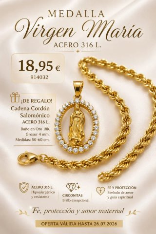 Cadena Cordón Salomónico 60cm Baño Oro 18K