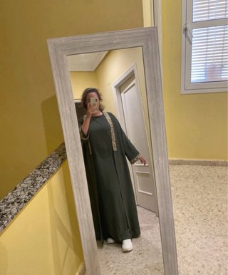 Conjunto Abaya Tirantes + Kimono Verde