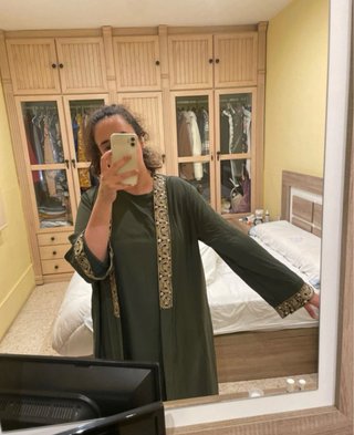 Conjunto Abaya Tirantes + Kimono Verde