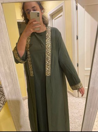 Conjunto Abaya Tirantes + Kimono Verde