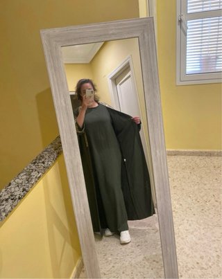Conjunto Abaya Tirantes + Kimono Verde