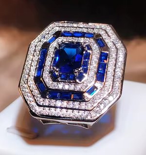 Anello Art Déco Blu vintage Argento sterling reg