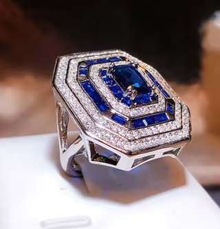 Anello Art Déco Blu vintage Argento sterling reg
