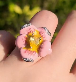Anello fiore vintage smaltato argento sterling